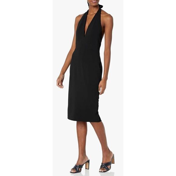 Dress the Population Vanessa Deep Plunge Neckline Halter Bodycon Midi Dress - Picture 1 of 8